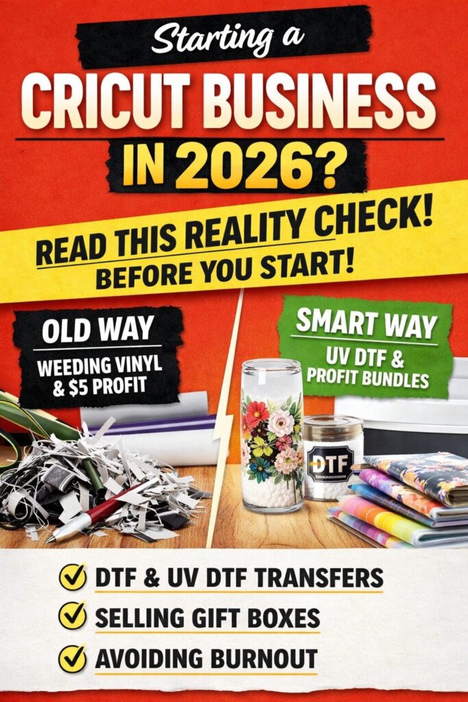 Before starting a Cricut business in 2026, read this reality check on DTF, UV DTF, and why selling bundles beats single items.
