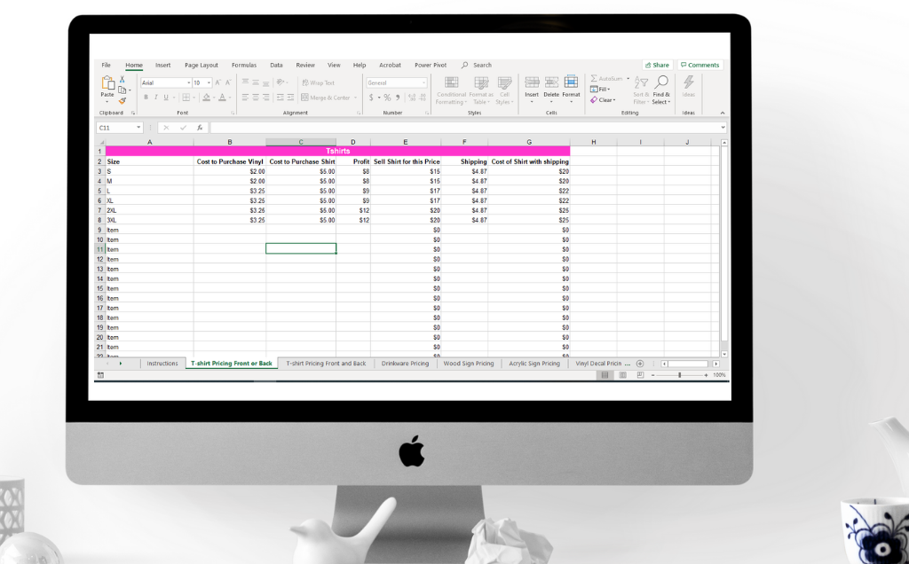 Cricut Pricing Spreadsheet Tshirts, Cricut Pricing Guide