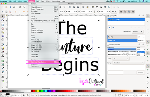 how to justify text in inkscape