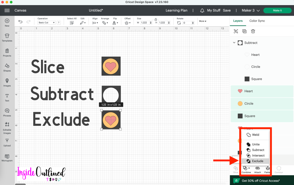 Cricut Design Space Updates - Cricut Design Space Combine Tools - How to Slice, How to Subtract, How to Exclude