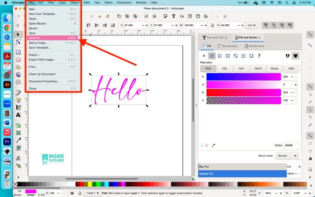 Creating SVG files in Inkscape, Export from Inkscape to Cricut Design Space